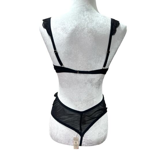 We Are HAH Lingerie Bodysuit Key To UR Heart Sheer Ruffle Black Noir Size Medium - Picture 2 of 10